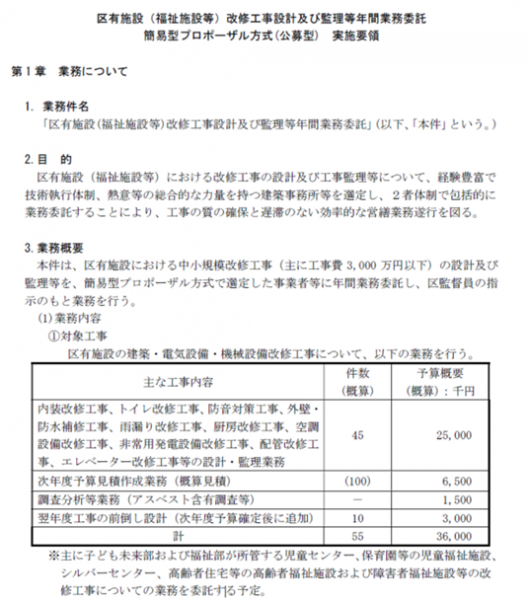 区有施設（福祉施設等）改修工事設計及び監理等年間業務委託